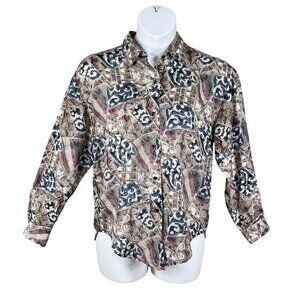 Jonathan Martin Womens S 100% Silk Button Up Blouse Abstract Print Southwestern